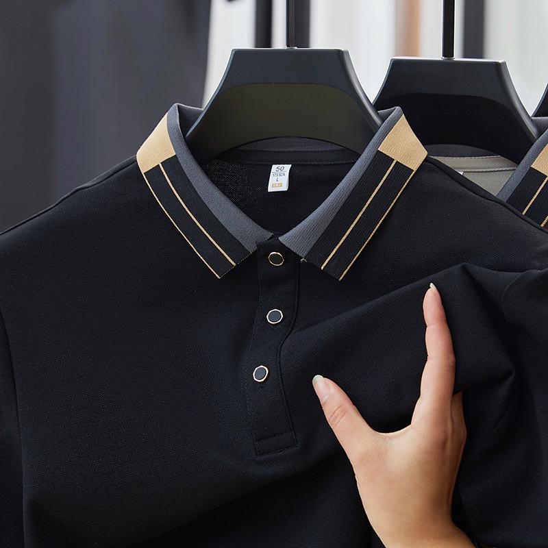 Men's Summer Solid Color Ice Feel Polo Shirt - Short Sleeve Lapel T-Shirt for Business Casual Wear