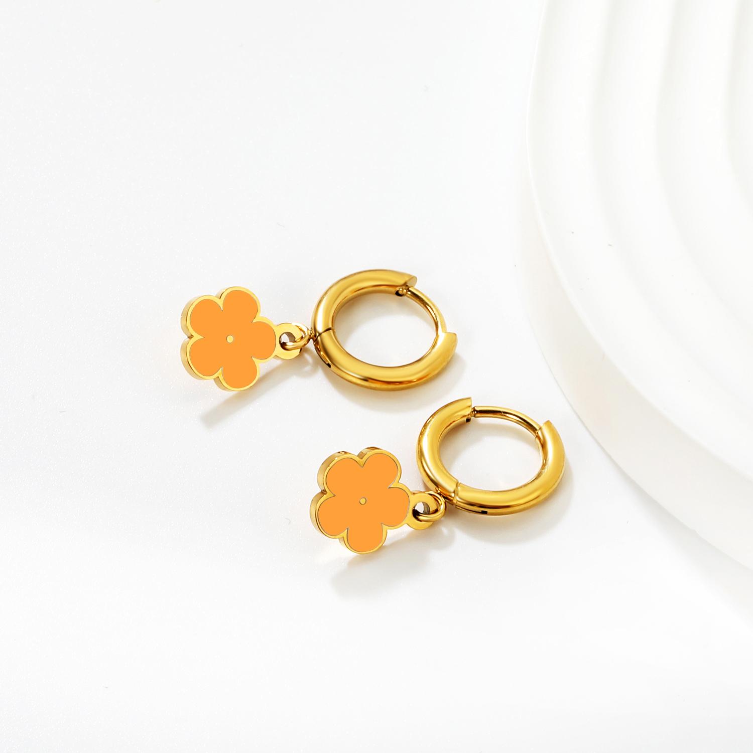 

Colorful Flower Pendant Earrings for Girls, Fashion Design, INS Stainless Steel Gold-Plated Jewelry, Waterproof Accessories