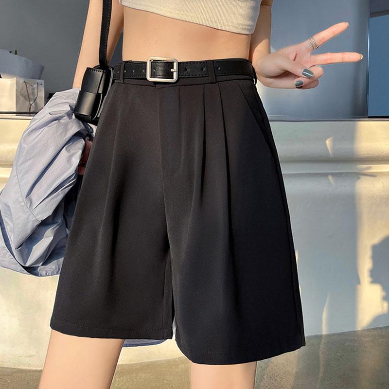 

Женские летние однотонные брюки с высокой талией и широкими штанинами в стиле кэжуал M чёрный