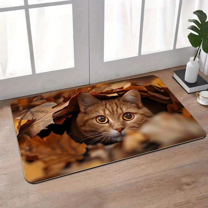 1PC Playful Autumn Kitten Kitchen Rug Non-Slip Door Mat Pop design Bathroom Rug Bath Mat Carpet for Home Sink Laundry Decor