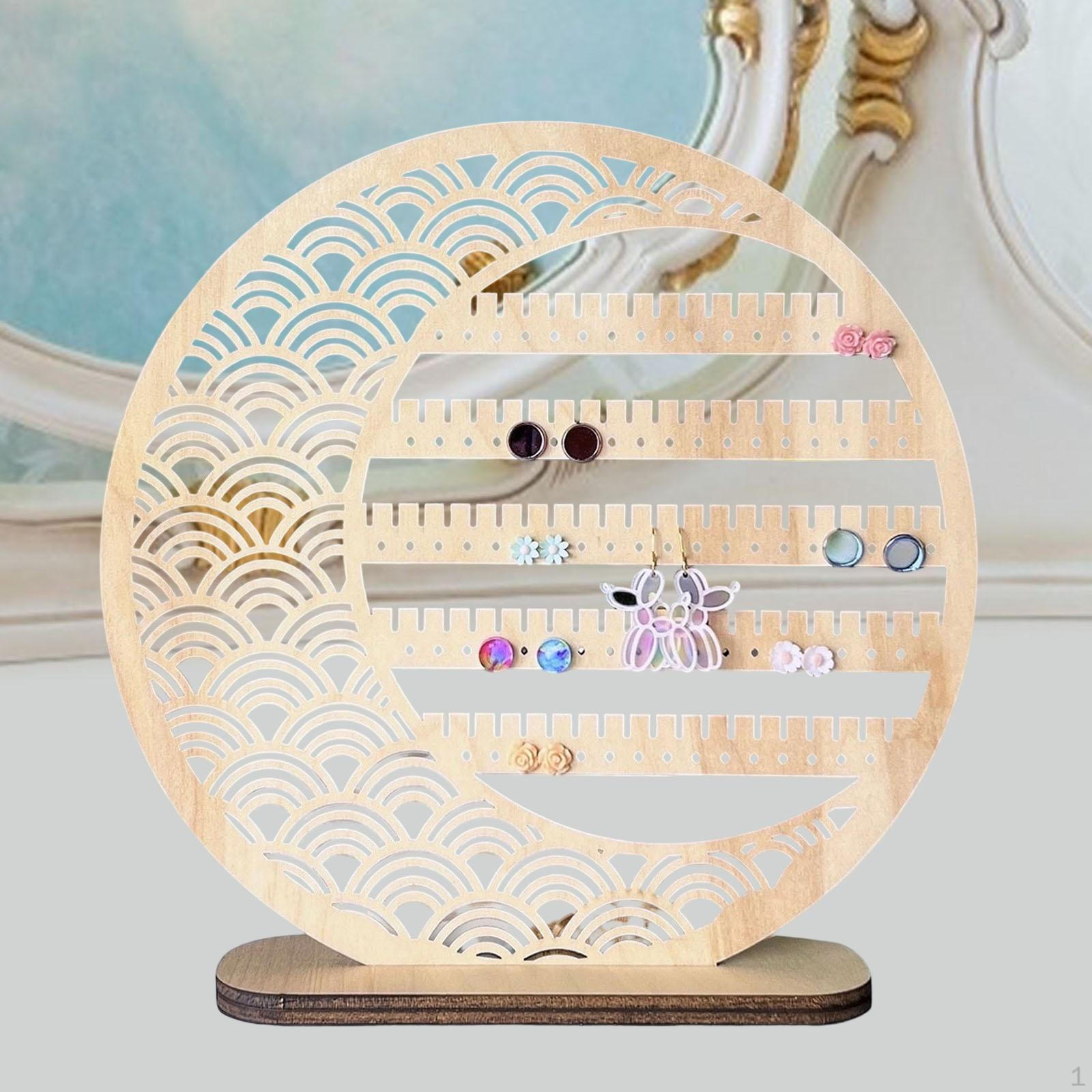 

5 Tier Jewelry And Earring Display Stand, Wooden Hanging Holder, Ideal for Office Or As A Light Wood Color