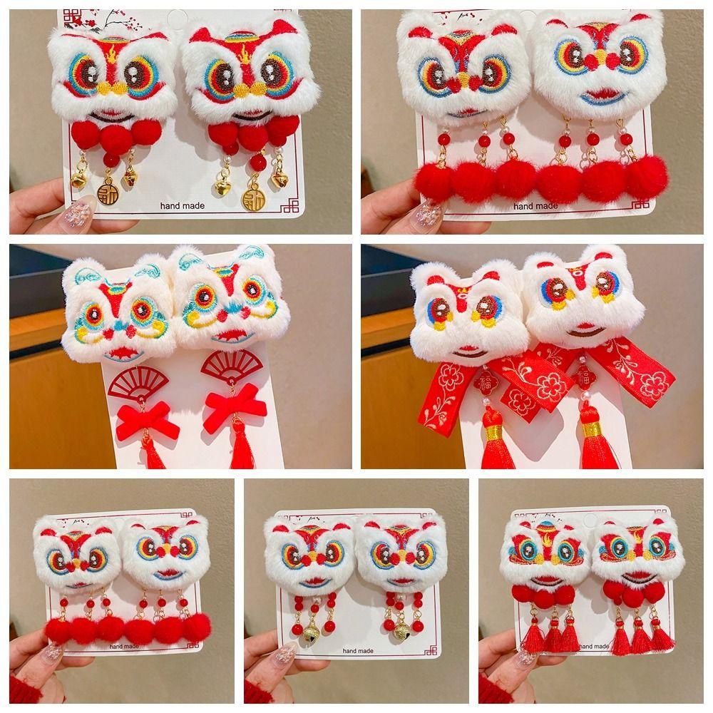 Plush Chinese New Year Headwear Tassel Ancient Style Hairpin Children Red Bow Hairpin  Children
