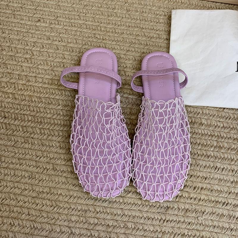 Fashion Summer Beach Ladies Flats Slippers Sandals Shoes Round Toe Fashion Mesh Female Flats Slides Slippers Shoes For Women Mules