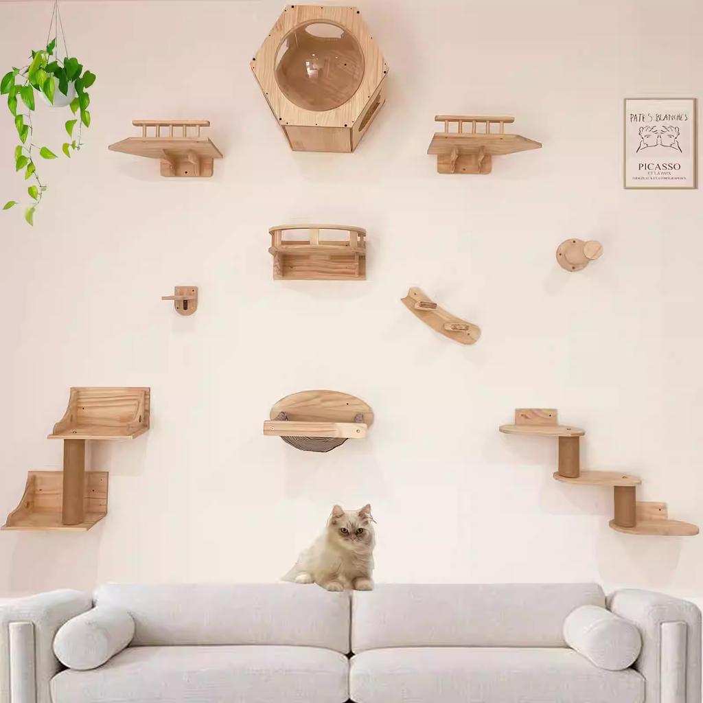 Katzenmöbel Massivholz Hängebrücke Wandmontage Sisal Katzenkletterleiter Stufen für Katzen zur Bewegung und zum Spielen