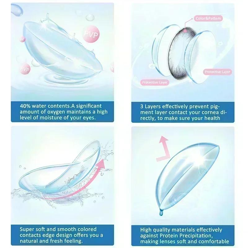 FUNSACHY 1pair Natural Blue Gray Color Contact Lenses Cosmetic Softlens 14.2mm Fashion Natural Brown Eye Contacts Yearly Use