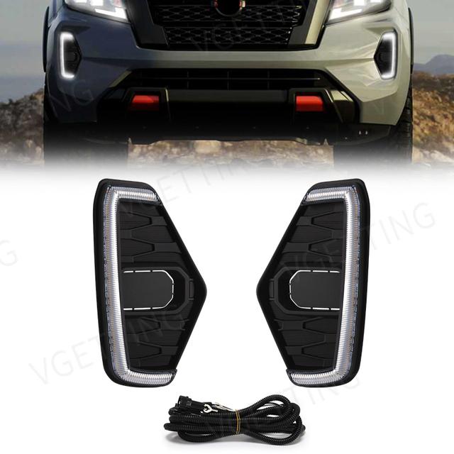 DRL Led Daytime Running Driving Fog Lamp Light Fit For Nissan Navara NP300 Frontier Waterproof Turn Signal Yellow
