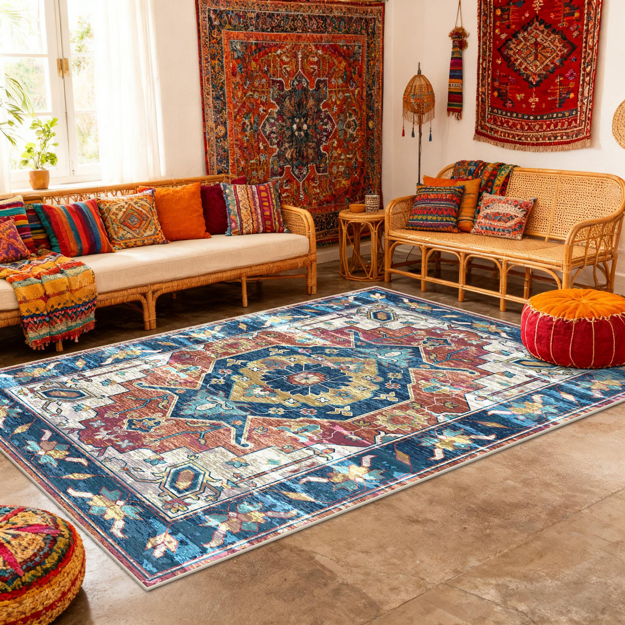 

Persian Foldable Living Room Luxury Carpet Decoration Bedroom Bedside Soft Fluffy Rugs Washable Easy Clean Large Area Floor Mats 60x90cm