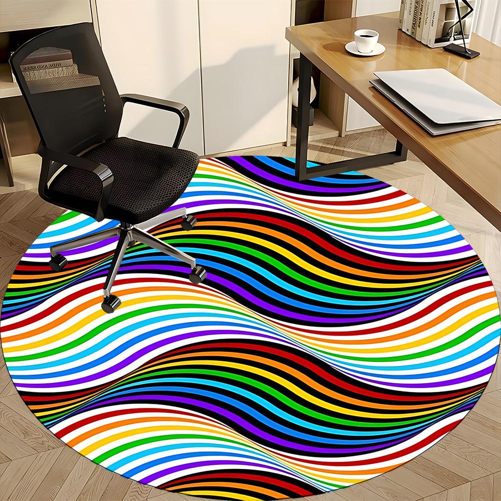 1pc Colorful Waves Office Round Rug, Non-slip, Soft and Durable Office Rug for Interior Decoration, Perfect for Office, Beautiful Decoration yy2603230