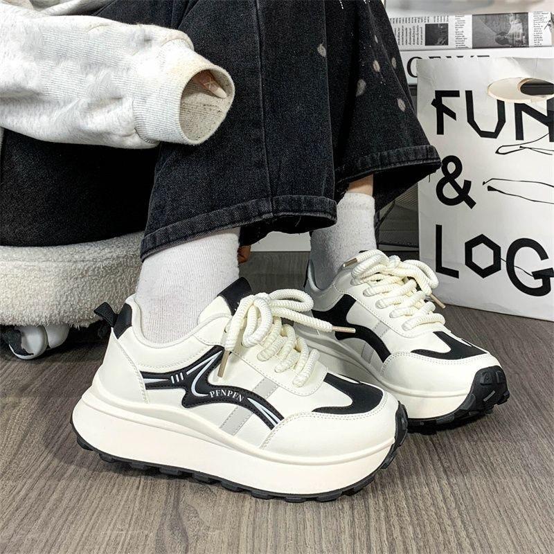 Platform non-slip board shoes 2025 spring new little white shoes casual lazy Japanese student sports platform dad shoes