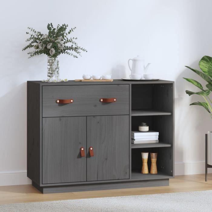 820139 vidaXL Buffet Grey 98.5x40x75 Cm Solid Pine Wood