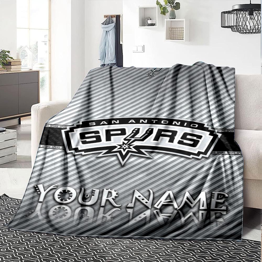 Name Custom San Antonio Spurs Logo Print Flannel Blanket High Quality Warm Comfortable Cover for All Seasons Perfect for Gifts Home Decor