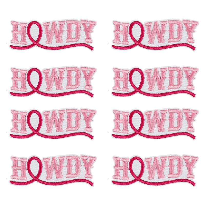 10PCS/lots Pink Western Cowboy Embroidered DIY Iron On Patches For Hats Jackets Jeans Sew Badges Pink Cartoon Embroidery Patch