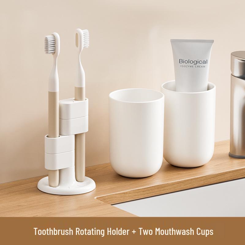 Rotating Bathroom Toothbrush & Makeup Brush Holder with Compartments