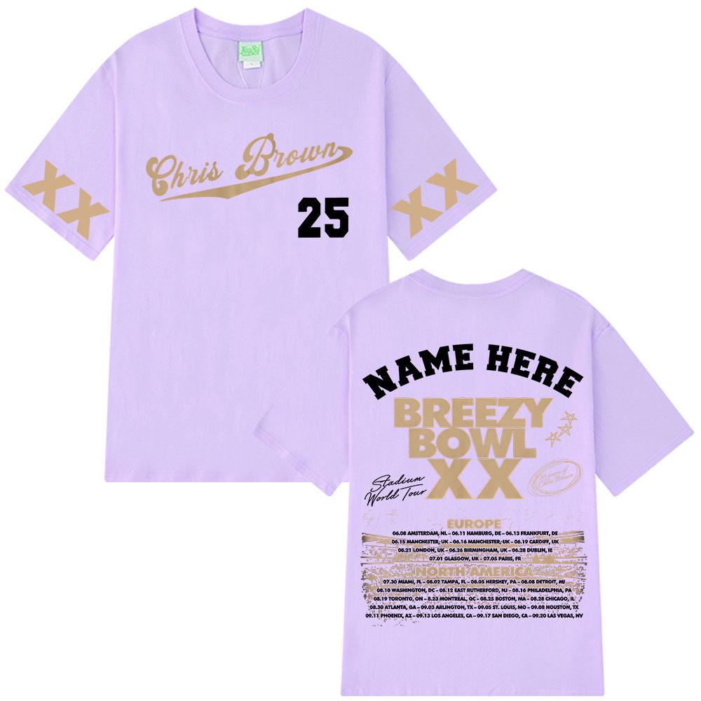 Chris Brown Breezy Bowl XX Tour 2025 Tričko Pánské Dámské Módní Hip Hopové Tričko Bavlna Ležérní Oversized Trička Dárek pro Fanoušky Streetwear