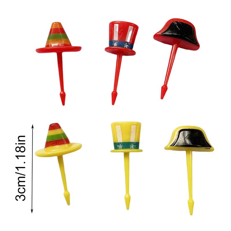 1Set Cute Cartoon Hat Children Fruit Fork Plastic Bento Lunch Dessert Toothpick