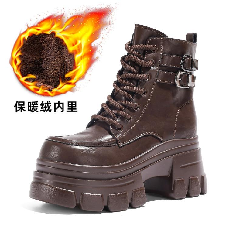 Autumn and winter new Martin boots cm muffin thick bottom inner height increase small temperament short boots women