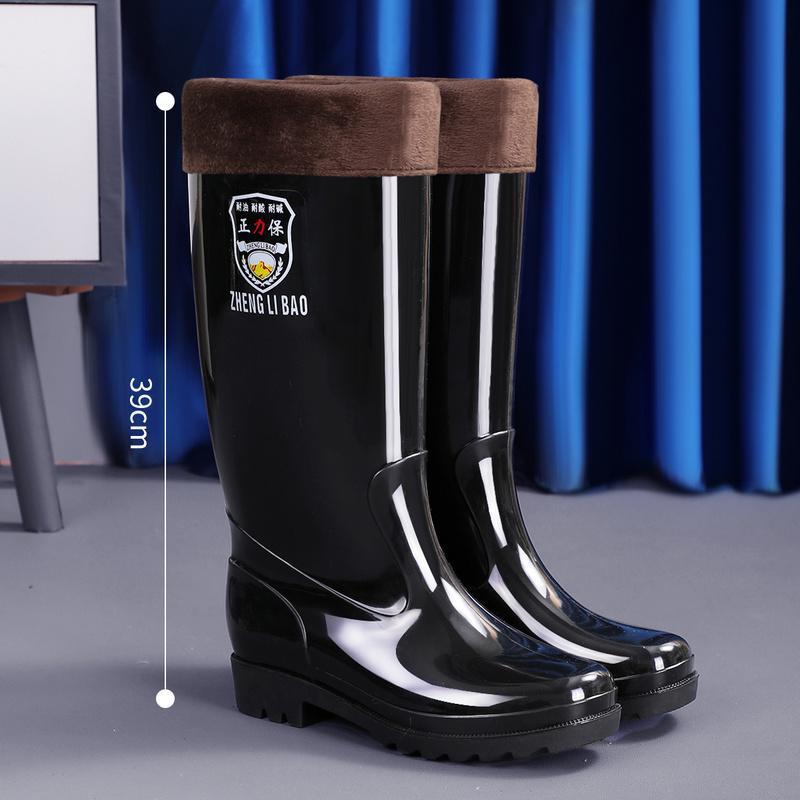 Thickened rain shoes men's tall short rain boots waterproof and non-slip thickened fleece cover acid and alkali resistant rubber boots