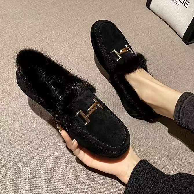 

Женские зимние лоферы из натуральной кожи и меха 2025: Теплый, Плоский и Стильный для Беременных Женщин 38 чёрный