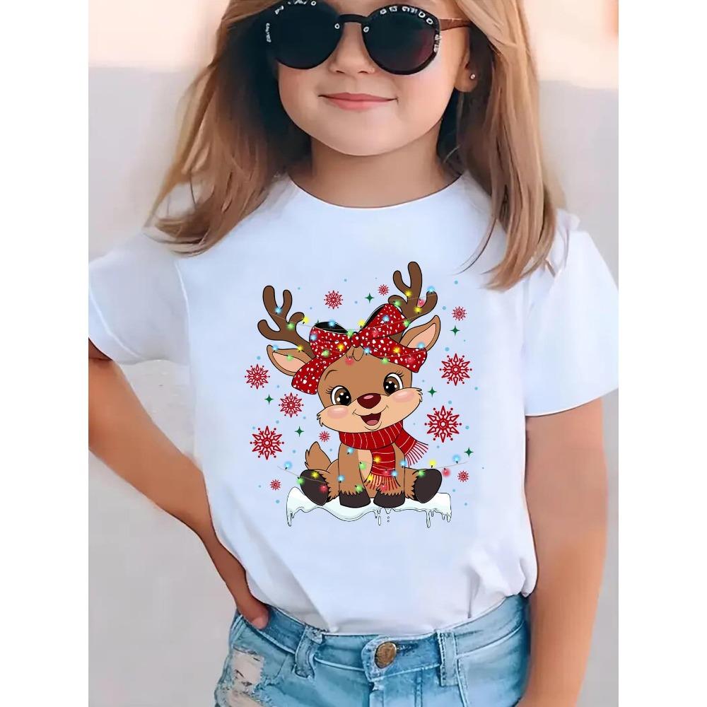 Weihnachten Sommer Mode Mädchen Kurzarm T-Shirt Muster Gedruckt Lässig Vielseitig Oberteil