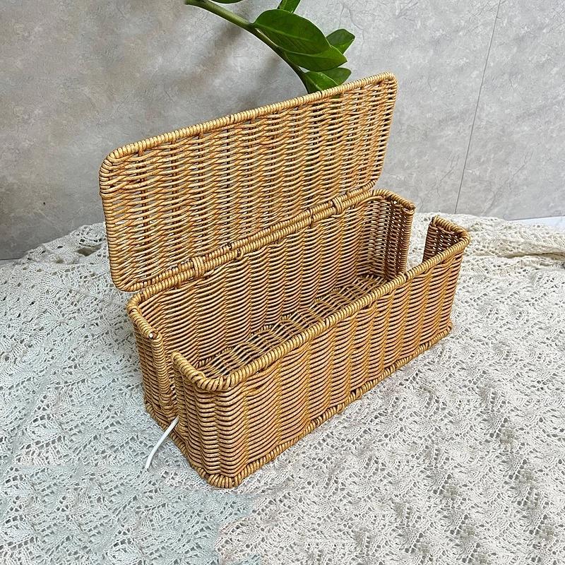 Hand-Woven Charging Station Storage Box Cable Management Basket For Usb Cables Data Cables Organizer