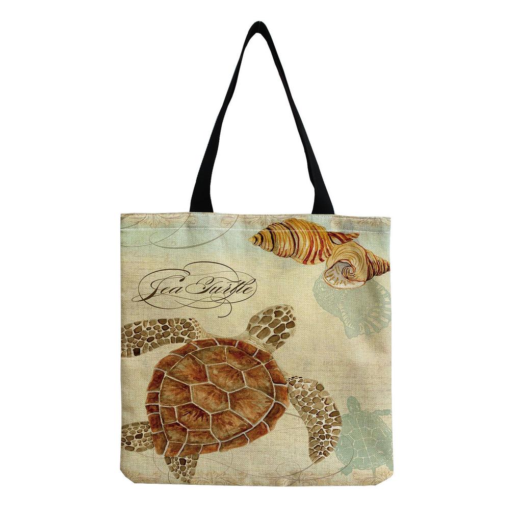 Damen Vintage Leinen-Tragetasche - Große Kapazität mit Aufdruck Schulter-Handtasche für Freizeit & Lebensmitteleinkauf KTB
