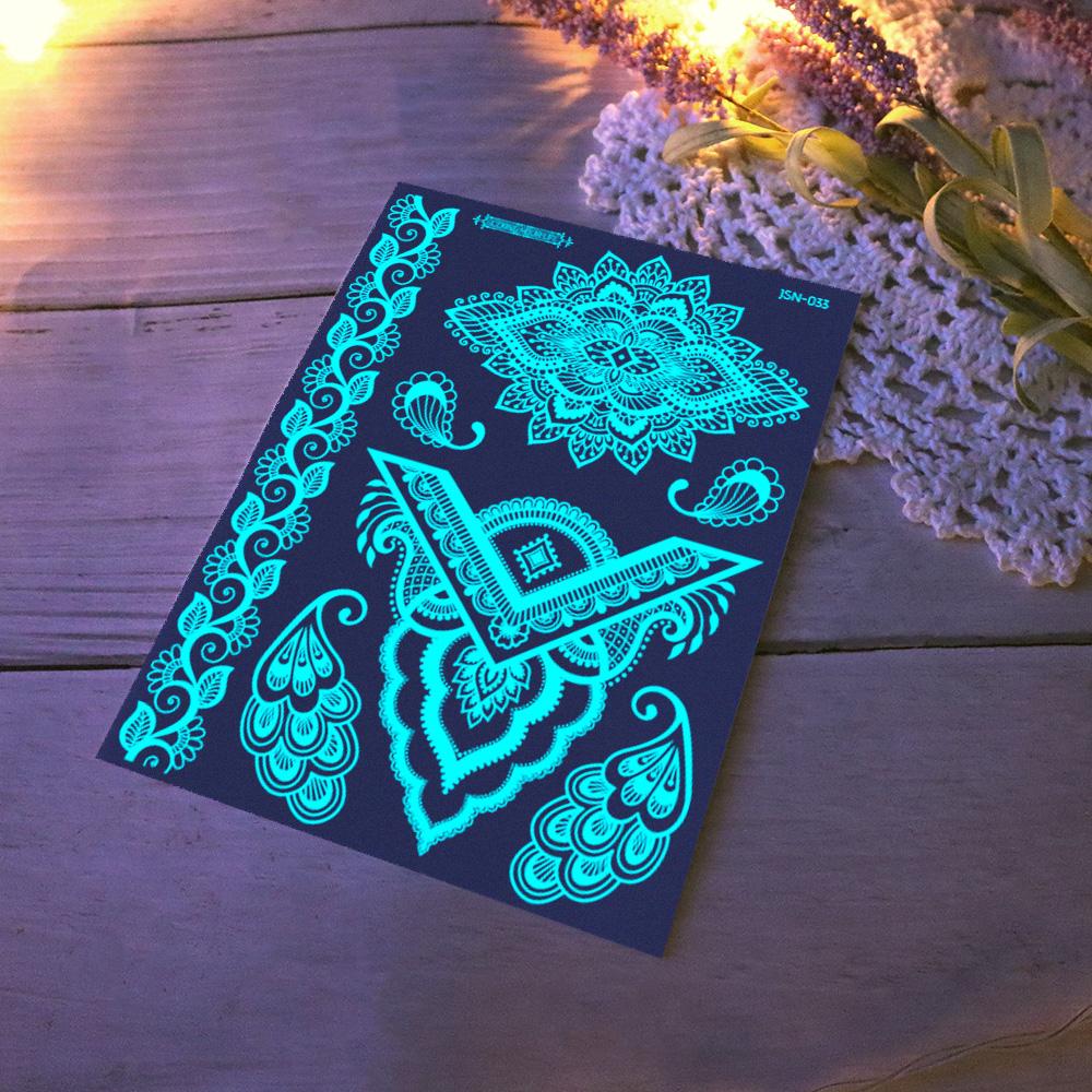1 Sheet White Henna Tattoo Luminous Blue Hand Temp Tattoo