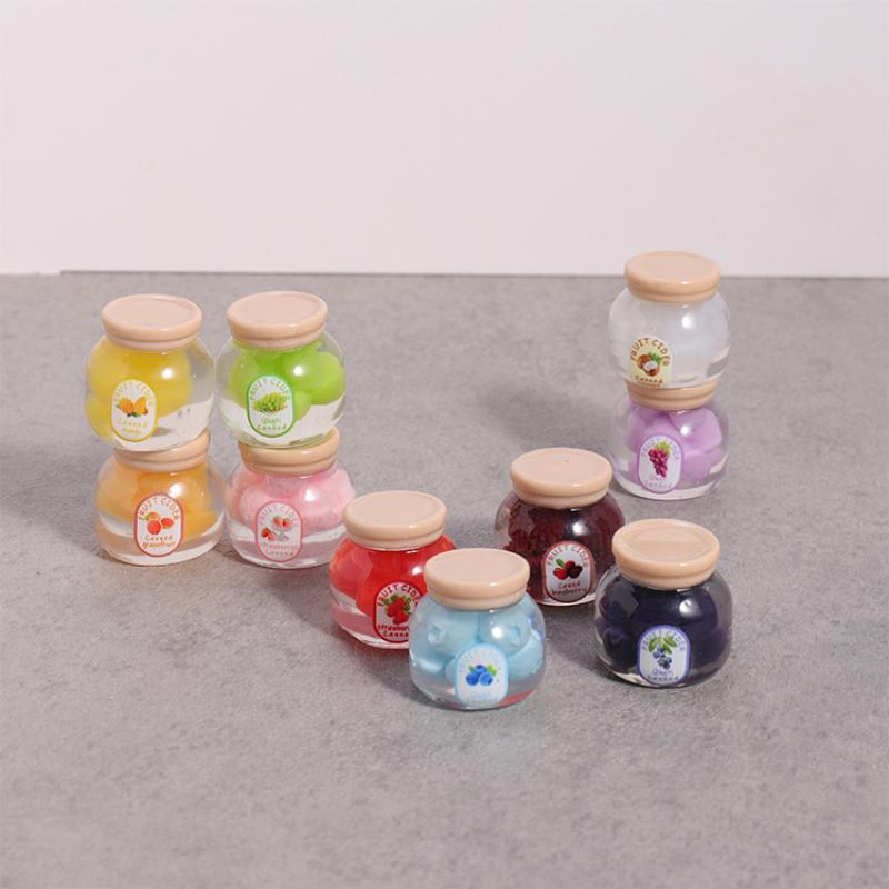 5Pcs Miniature Kitchen Decoration Dollhouse Simulation Fruit Candy Canned Jam Model Dolls House Accessories Toy