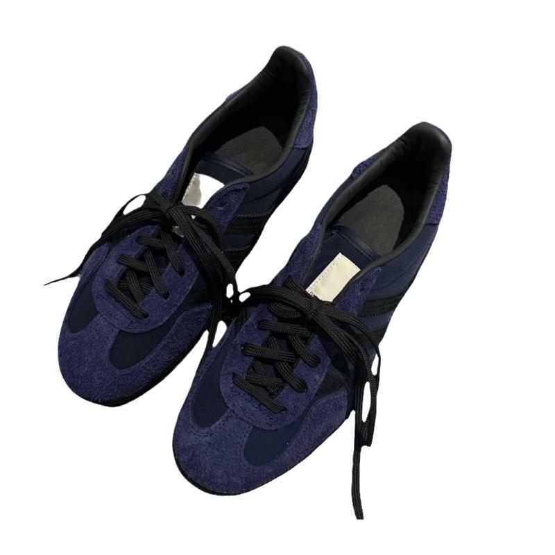 Cowhide version~ retro round head color matching striped German training shoes for women's new versatile flat-bottomed casual sports shoes board shoes