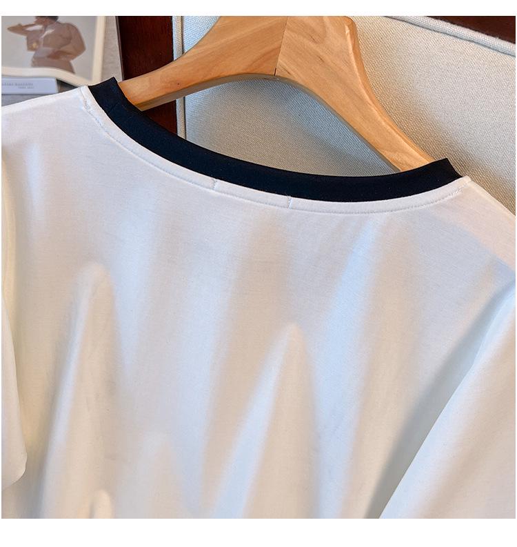 Women's Plus Size Loose-Fit Short-Sleeve Mid-Length T-Shirt, Round Neck, Sizes 200/300/350 Jin