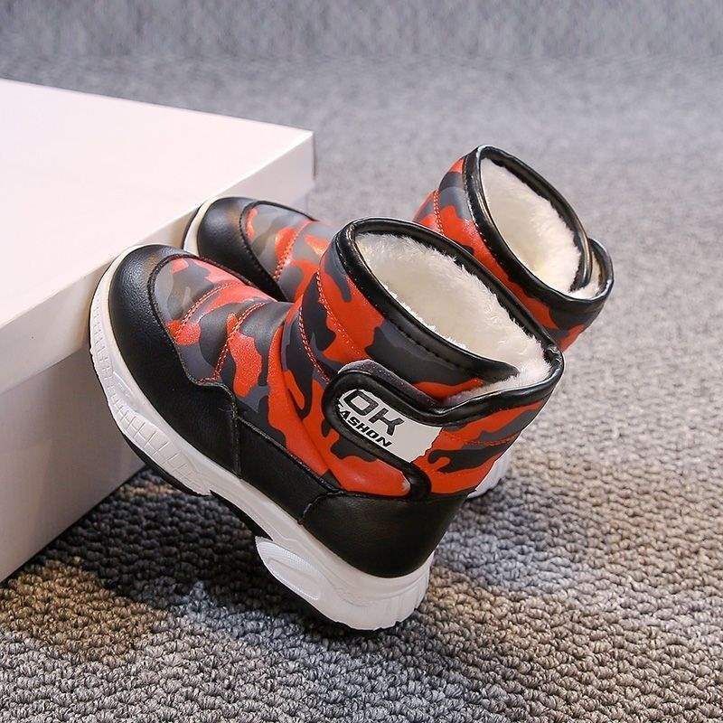 Boys snow boots 2025 winter new children's fleece thickened northeastern large cotton shoes girls warm cotton boots versatile