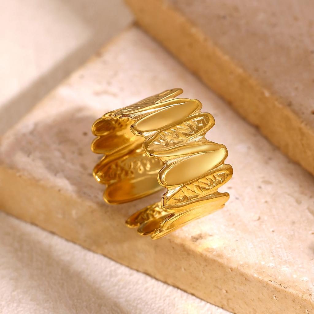 Broad Surface Rings For Women Open Gold Color Stainless Steel Ring New Geometric Butterfly Sun Anillos Party Best Jewelry Gift