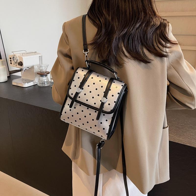 2025 New Small Fresh and Sweet Handbag Backpack Women's Polka Dot Multi-purpose Bag Versatile Contrasting Color Shoulder Messenger Bag