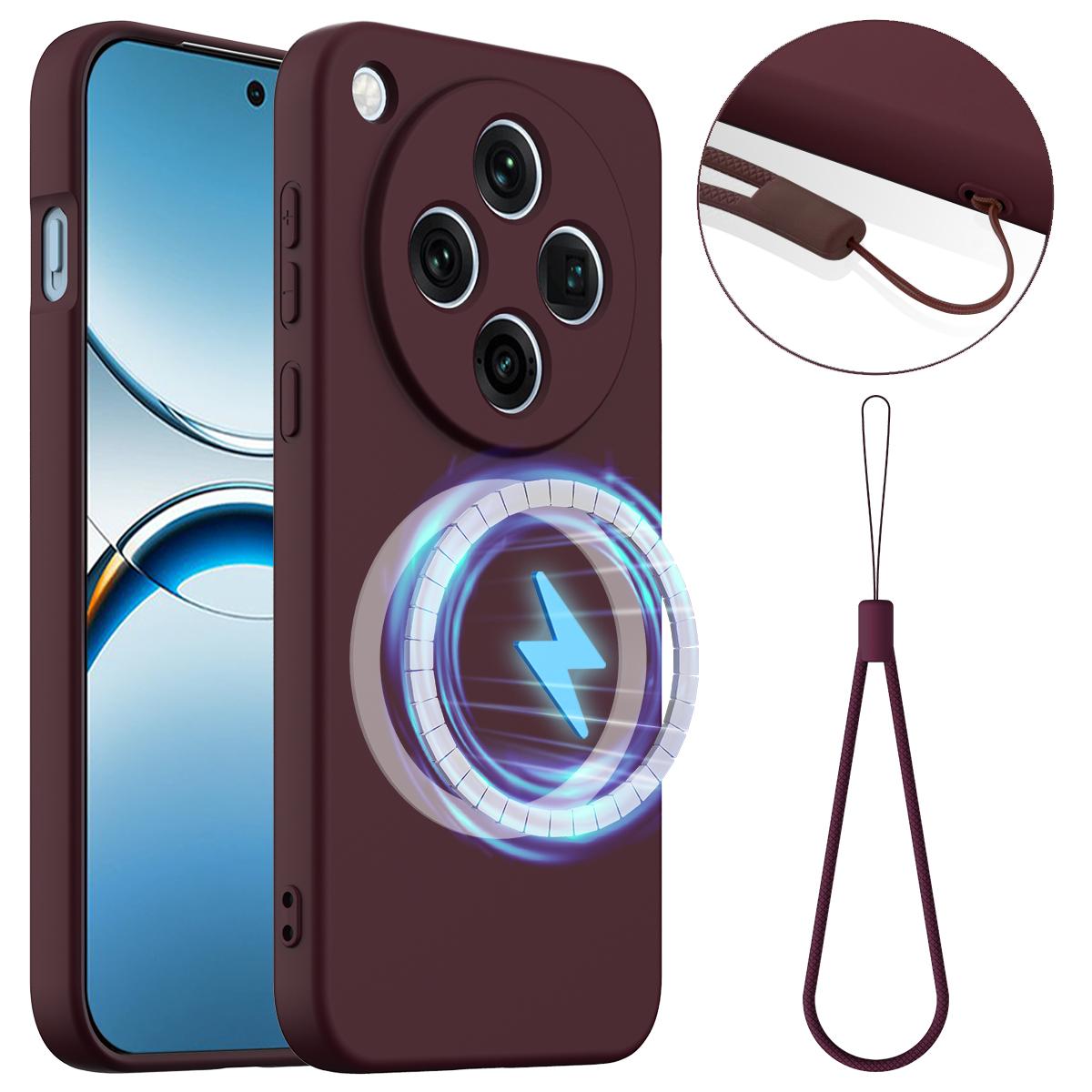 

For Oppo Find X8 5G Case Compatible with MagSafe Anti-Drop Liquid Silicone Phone Cover Wine Red