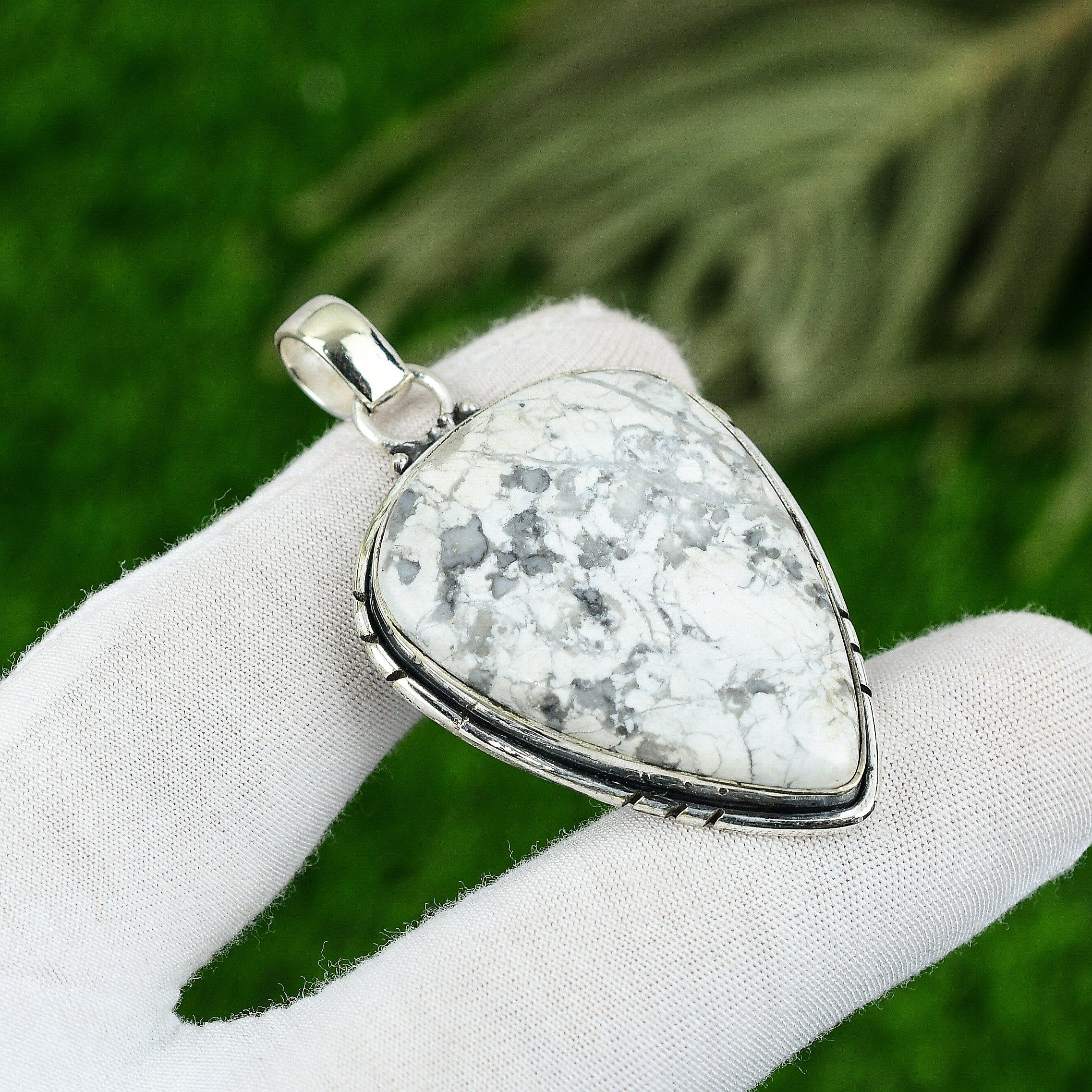 

Pear Howlite Gemstone Crown Chakra Bezel Wife Ethnic Birthday Pendant 925 Silver