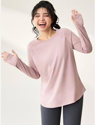 Damen Plus Size Schnelltrocknendes Langarm-Yoga-Top zum Laufen und Trainieren