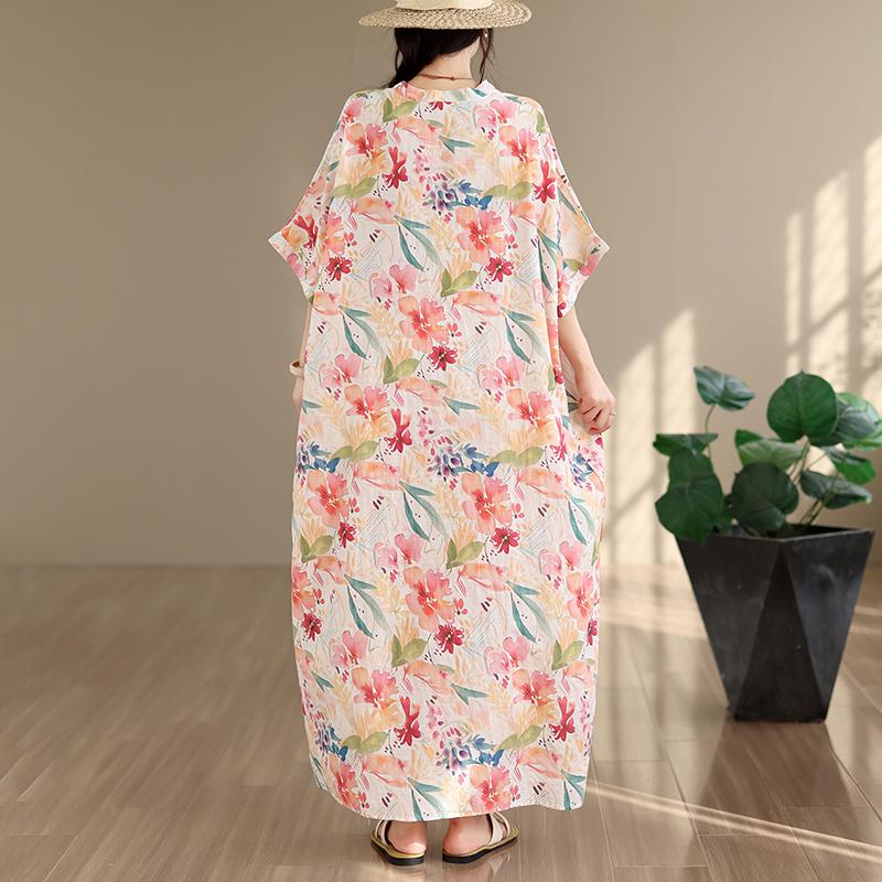 DIMANAF New 2026 Women Plus Size Summer Casual Loose Long Dress Cotton Oversize Maxi Floral Print Beach Sundress