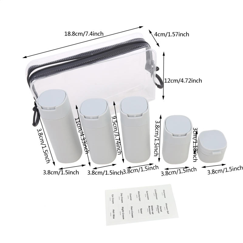 Lehká cestovní stlačitelná sada kosmetických lahviček na toaletní potřeby, plnitelná prázdná nádobka na tekutiny, krémy, pleťová mléka, dávkovač
