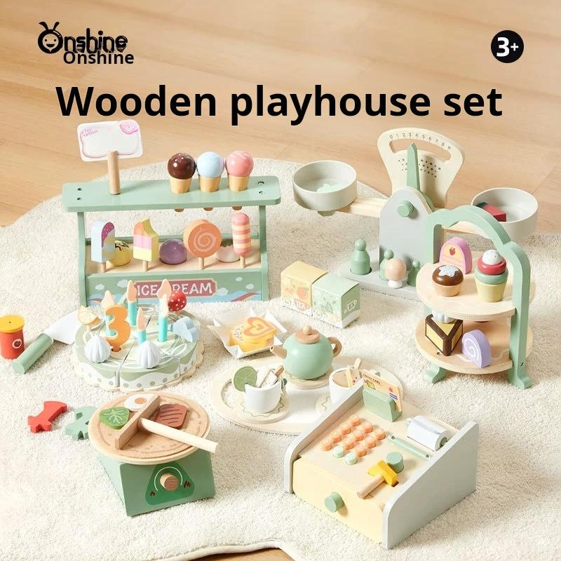 New Wooden Simulation Kitchen Toys Pretend Play Dessert Cake Tea Set Toddler Afternoon Tea Toys Kids Cognitive Social Toys Gifts