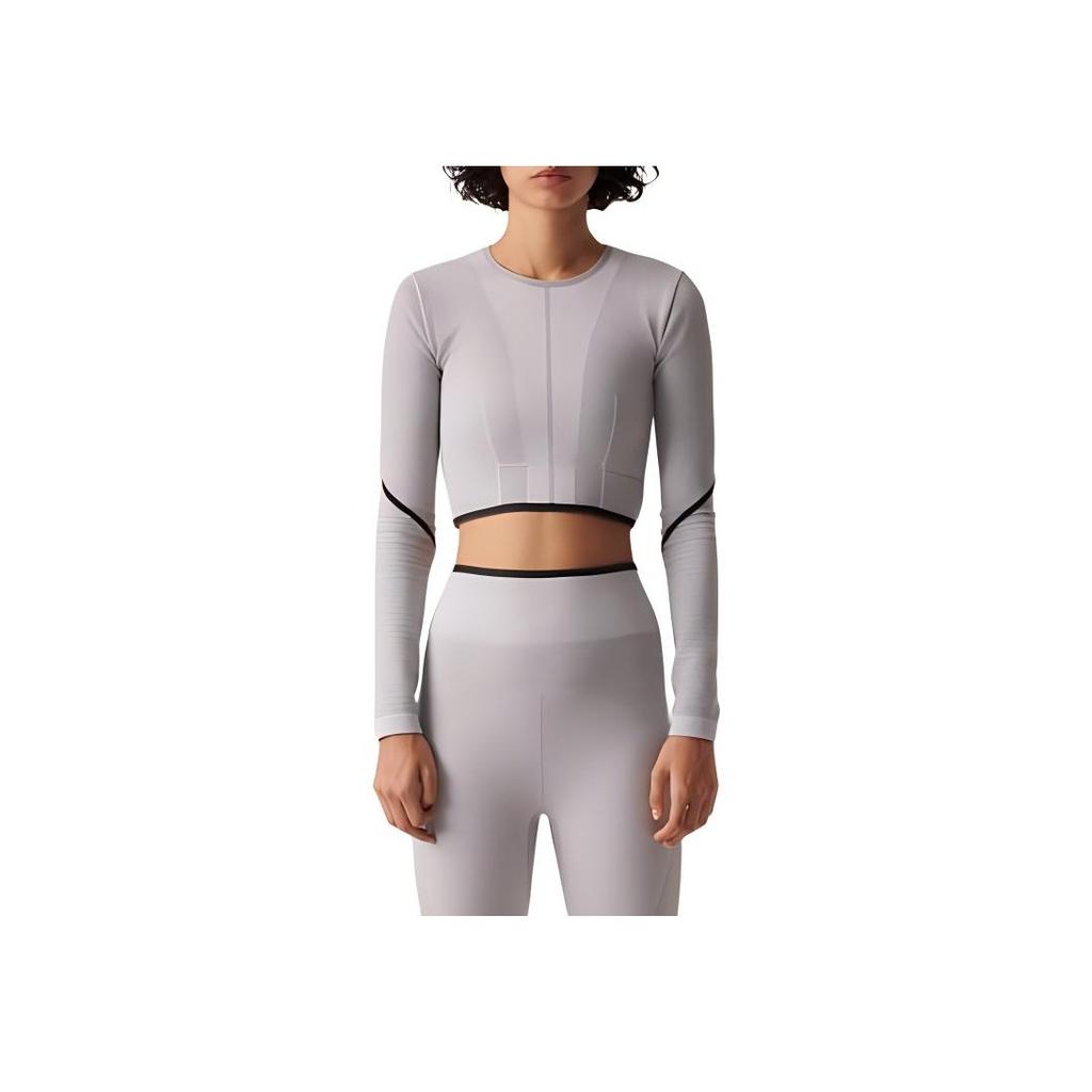 Adidas X Stella McCartney Co-Branded Stripe Crop Long Sleeve Fitness Top Women Tops Grey HR4511