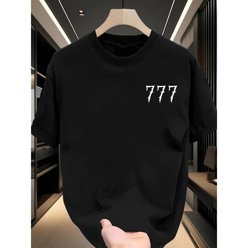 European Size Men's Oversized 777 Number Print T-Shirt - Loose Fit Streetwear Crew Neck Short Sleeve Summer Casual Top with 777 Design