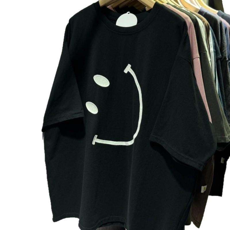 T-shirt da donna giapponese retrò con faccina sorridente in cotone oversize a maniche corte