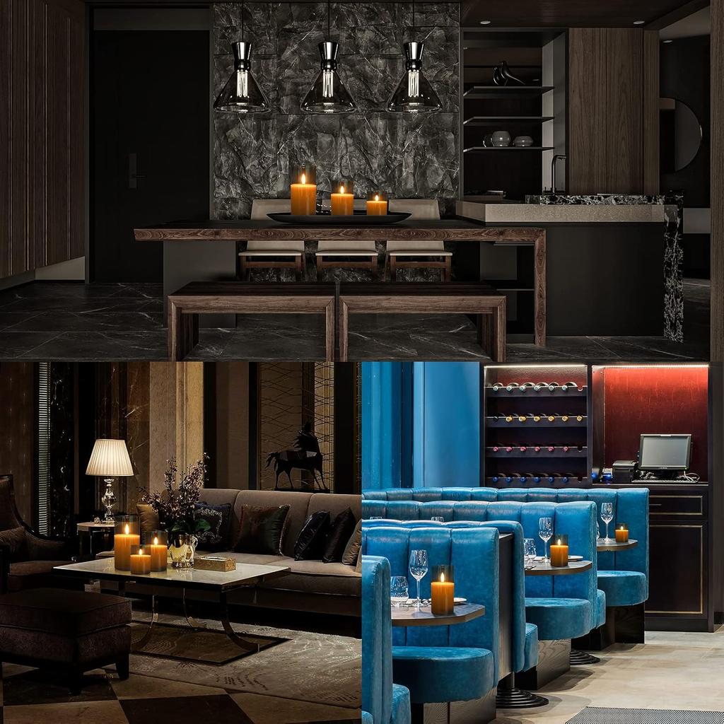 Rechargable Flameless Candles with Timer & Remote Control, Built-in Battery LED Candles, Gray Glass Candles Gift Set, Set of 3 Pillar Flickering