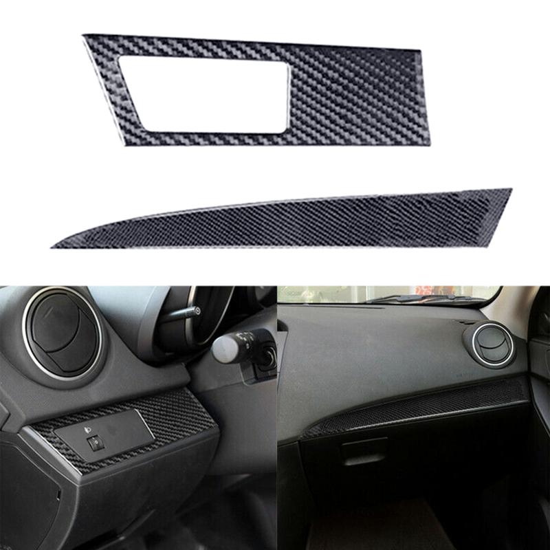 2 szt. Pokrowce panelu deski rozdzielczej wnętrza samochodu Ramki ozdobne Pasują do Mazda 3 2010 2011 2012 2013 Wersja z kierownicą po lewej stronie Czarny włókno węglowe