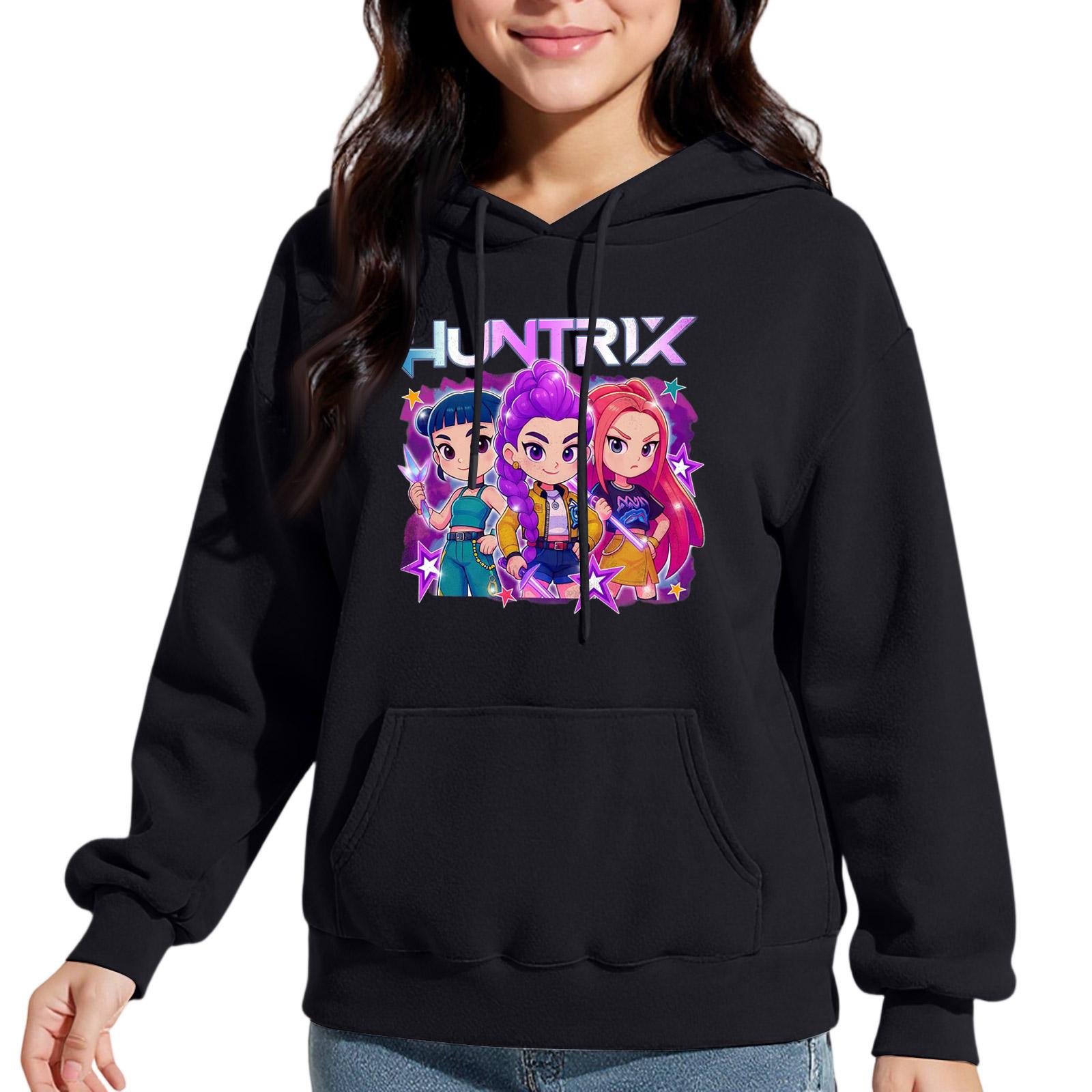 

Толстовки для девочек, модные графические, в стиле преппи, с капюшоном L чёрный