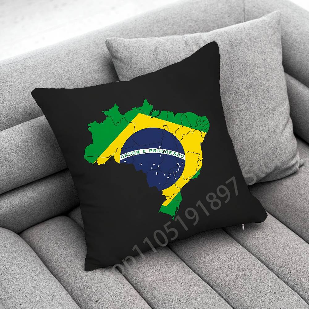 Rio De Janeiro Brazil Flag Map Passport Throw Pillow Case For 45x45cm 40x40cm 50x50cm 30x30cm Square Car Pillowcase Shell