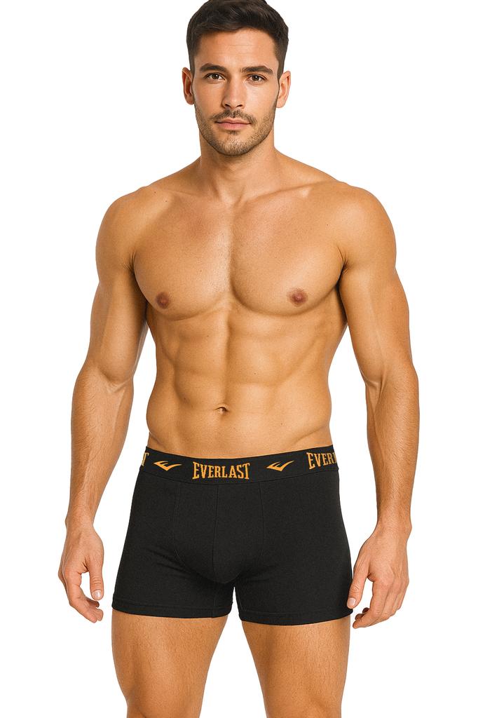 EVERLAST Erkek Boxer Şort 4 Adet Pamuklu Külot Siyah Renk Logo