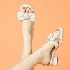 Soft Leather Thick Heel Slippers Women's Medium Heel 2025 New Summer Fashion Outer Wear Bow Open Toe High Heel Cool Slippers Women