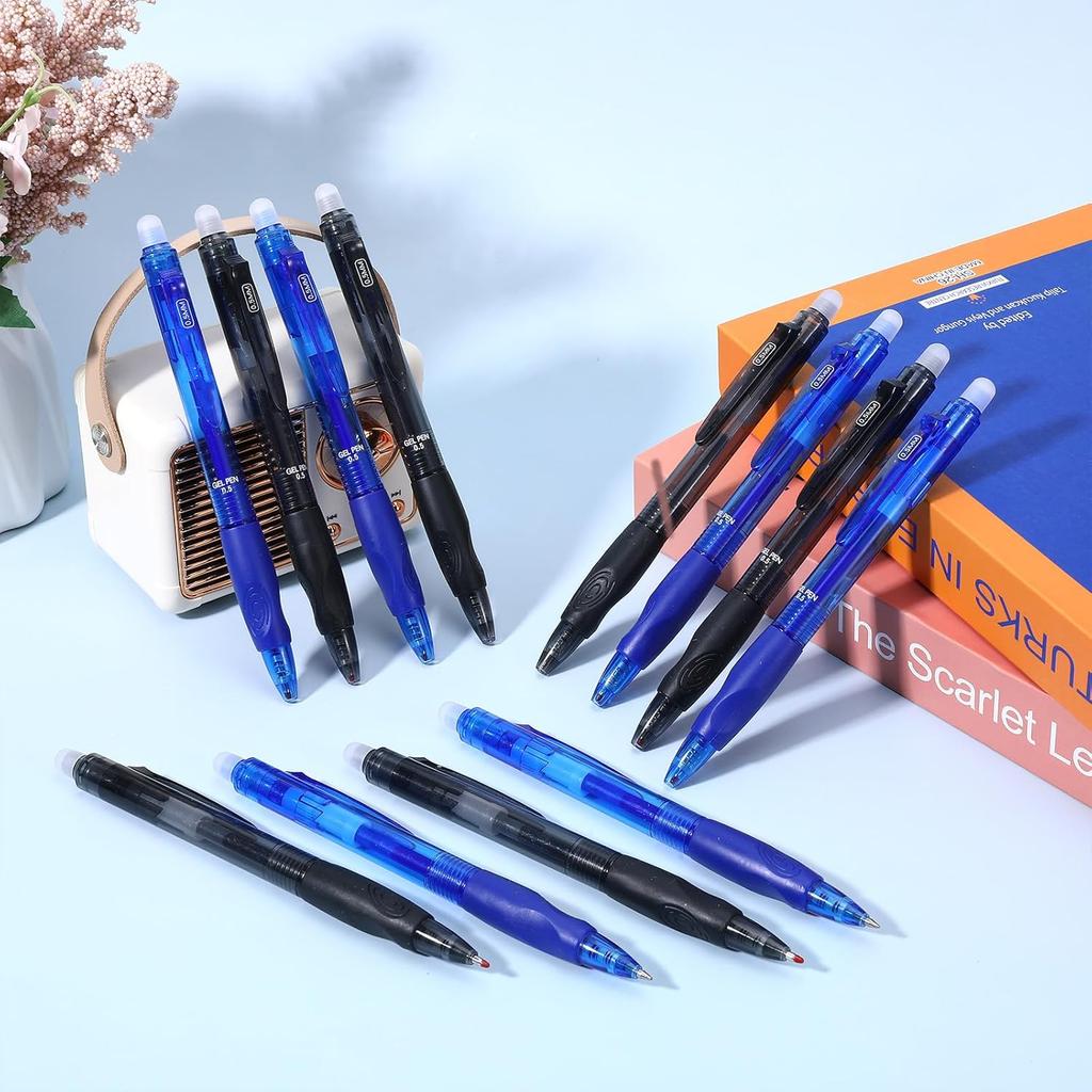 12pack Eraseable Pens, 0.5mm Click Fine Point Retractable Erasable Gel Pens Stationery Supplies for Writing Completing Sudoku Crossword Puzzles