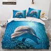 Set Biancheria da Letto 3D alla Moda Delfino Blu del Mare Set Copripiumino Federa Carina Lusso Tessile per la Casa Dimensioni Queen Full 140X200