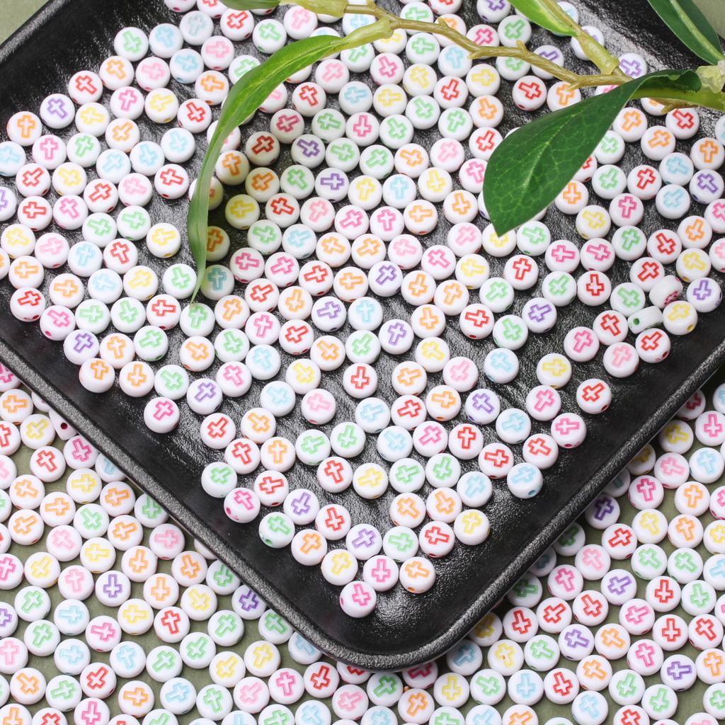 Home Party Supplies Keychain Fashion DIY Materials Bracelet Jewelry Making Necklace 80Pcs Spacer Acrylic Flat Round Loose Beads Phone Chain 6.5mm